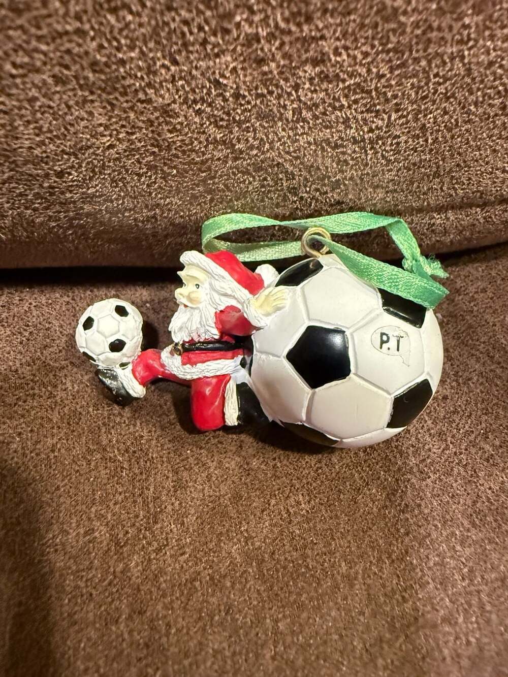 Avon Santa Playing Soccer Christmas Tree Ornament Vintage 1996